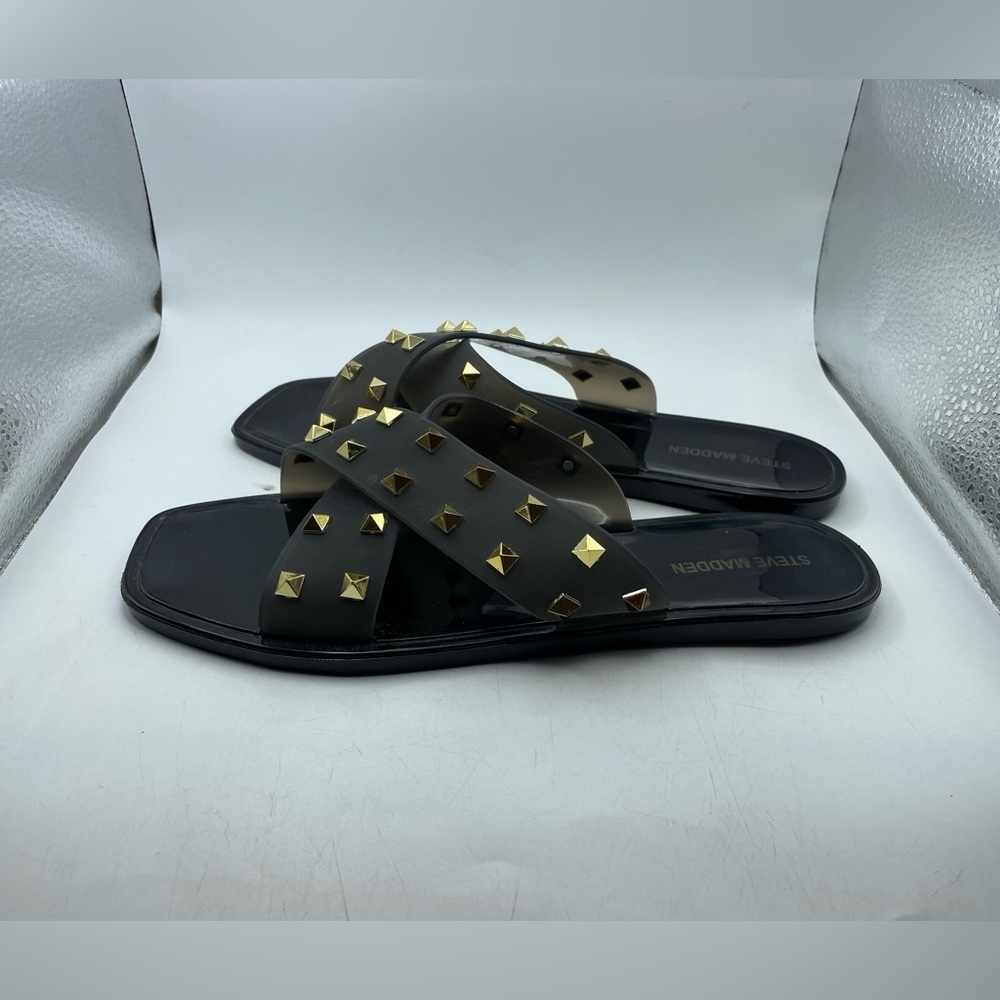 Steve Madden Black and Gold jelly Studded slide Sandals women’s 9
